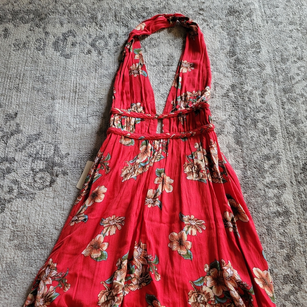 F21 forever21 halter backless summer beach red dress small
